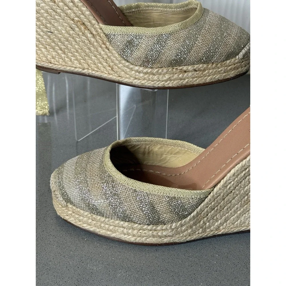Kate Spade Gold Tan Espadrille Wedge Ankle Tie Sandals Shoes Women's Size 8M EUC